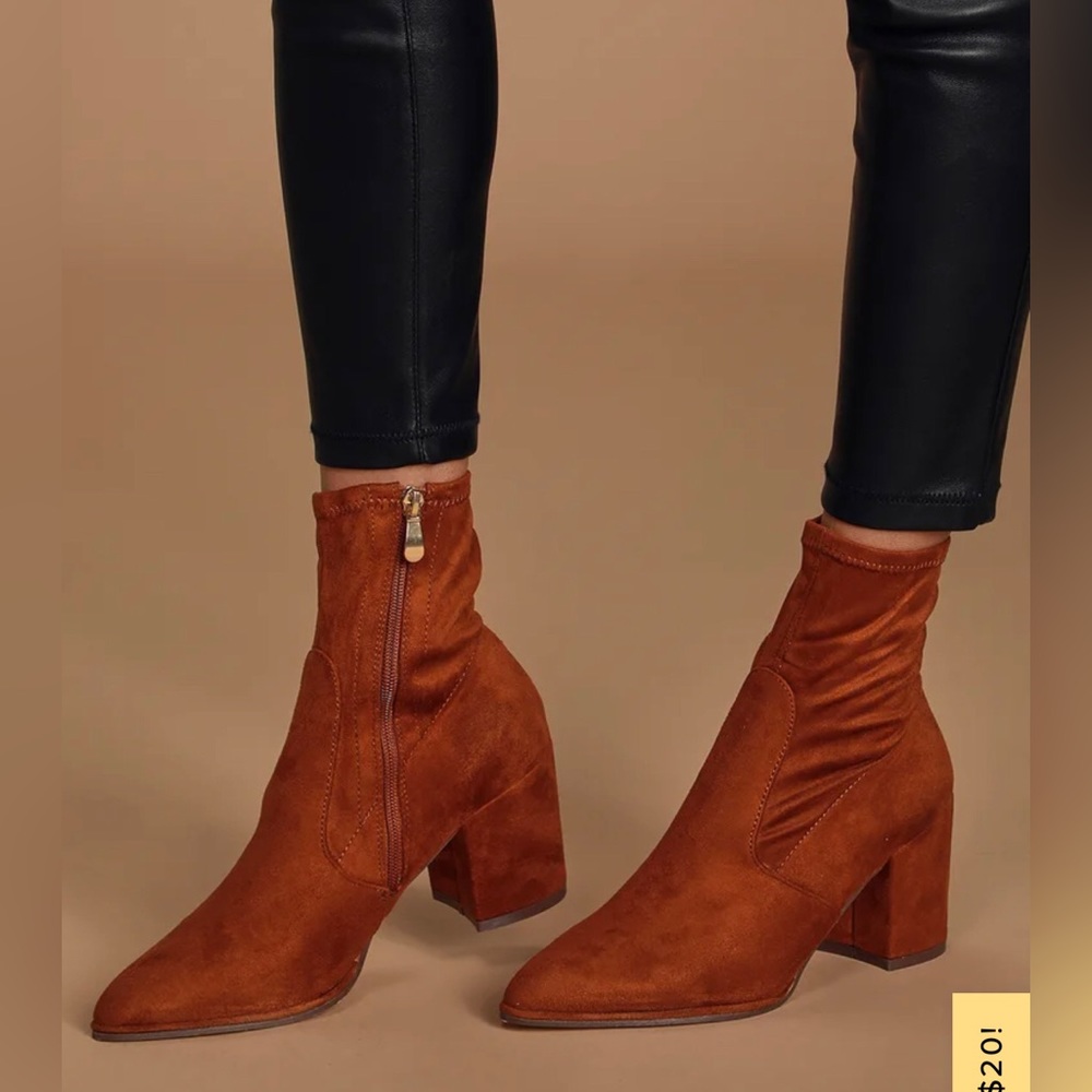 Suede Pointed-Toe Sock Boots Size 8